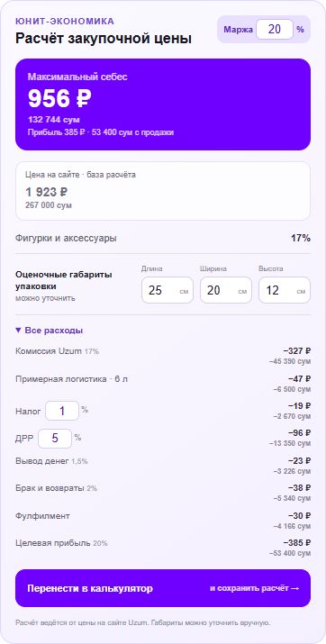 Расчёт закупочной цены в расширении Unit экономика от Kursakov Oleg